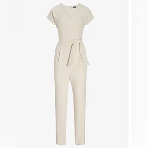 Express Ivory V-Neck Tie-Waist Jumpsuit Size Medium NWT